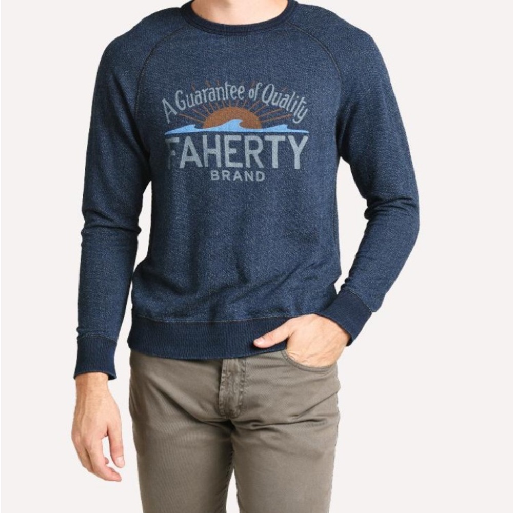 Faherty Men's Graphic Navy Sunwashed Soft Crewneck Sweater Sweatshirt